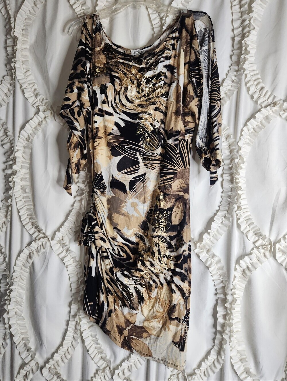 Cache Open Sleeve Animal Floral Gold Accent Bodycon Dress Sz Medium